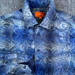 Tallia Button Up Shirt Blue Paisley Size 14.5 Men’s Cotton Blend Long Sleeve
